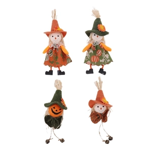 Set di quattro bambole spaventapasseri zucca per festival con campane e motivi floreali