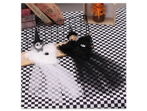 Detail of Halloween ghost and witch hanging decor with mesh skirts and spider details