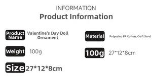 Detailed chart showing size 27x12x8cm and polyester materials for Valentine doll