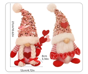 Detailed dimensions of Valentine's Day gnomes with dimensions 27cm height and 12cm width