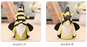 Detail view of Bee Festival Gnomes with LED lights, showing striped and honeycomb hat models