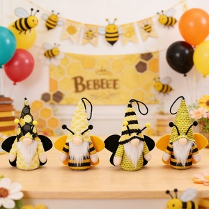 4er-Set leuchtende Bienen-Gnome mit Flügeln und Wabenmuster für festliche Dekoration