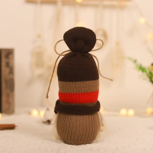 Knitted coffee gnome ornament with red and brown hat for Christmas home decor