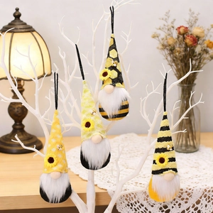 4er-Set Bienen-Gnome zum Aufhängen mit gelben Streifen und Sonnenblumen-Details