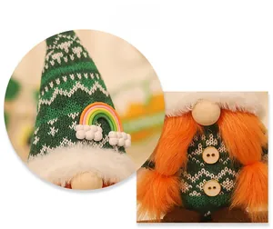 Close-up of a St. Patrick's Day gnome featuring a rainbow icon and orange beard details