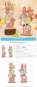 Detailed size specifications for Easter wooden letter ornaments with MDF material dimensions