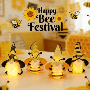 Bienenfest Zwerg Plüsch Deko Mit Flügeln LED Beleuchtet Gnom Tomte Elf Honigbiene Dekoration Für Haus Party