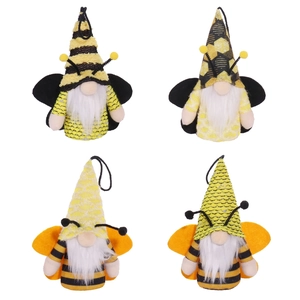 Set of 4 glowing bee-themed gnomes with wings and antennae for holiday decoration
