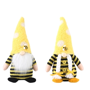 Bee gnome plush set with sunflower details and striped hats for home festival decor