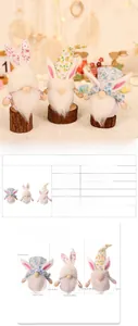 Detail of floral Easter gnome doll with flexible wire ears and rustic fabric texture