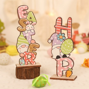 Easter Wooden Desktop Ornament Gnome Bunny Egg Letter Decoration For Holiday Home Table Party Supplies