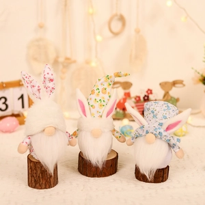 Easter Rabbit Gnome Plush Doll Rustic Floral Faceless Rabbit Ornament For Spring Tabletop Decoration Holiday Party Gift