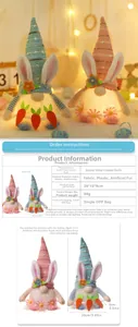 Detail of Easter glowing gnome couple with bunny ears and size dimensions 28x10x9cm