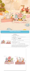 Dimensions détaillées des décorations de table de Pâques en bois, lapin et œufs