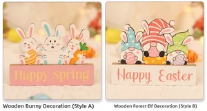 Décoration de table de Pâques en bois avec gnomes et lapins Happy Spring Happy Easter