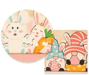 Détails des décorations de Pâques en bois avec lapin et gnome imprimés en couleur UV
