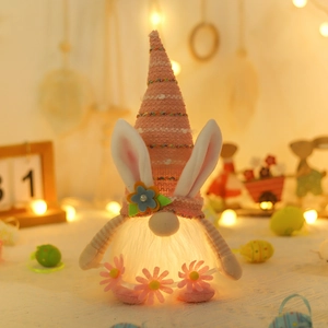 Easter gnome plush doll with rabbit ears and warm LED lights for home festive decoration