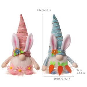 Easter rabbit gnome plush set with LED lights, 28cm knit gnome dolls for spring decor