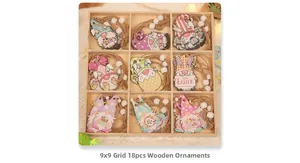 Lot de 18 gnomes de Pâques colorés en bois dans une boîte de rangement avec perles