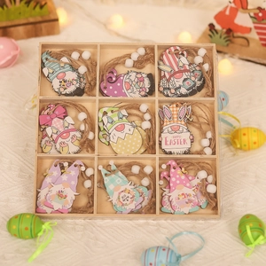 Ornements de Gnomes de Pâques en Bois Pendentifs Gnomes Colorés Avec Corde de Chanvre et Boîte pour Décoration de Maison de Fête