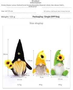 Size specifications for lemon festival gnome dolls with material and weight details