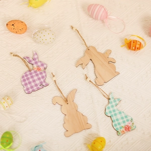 Easter wooden bunny pendant set with colored patterns and beads for holiday decor