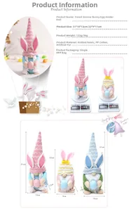 Detailed size comparison and weight display for plush Easter gnome with painted egg