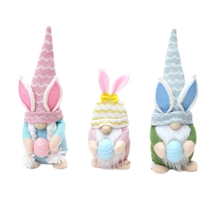 Set of 3 Easter bunny gnomes holding eggs in pastel colors, 11cm holiday decorations