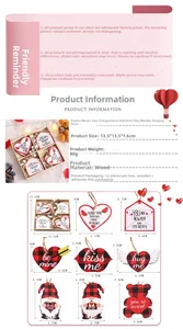 Tableau de tailles détaillé pour ornements de la Saint-Valentin en bois avec boîte