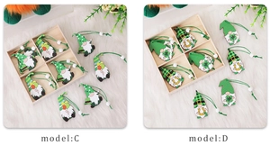 Detail of St. Patrick's Day wooden gnomes with shamrock and horseshoe festive patterns