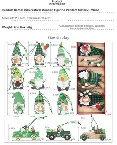 Detailed size chart for St. Patrick's Day wooden gnomes and green truck ornaments