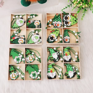 St Patrick Day Wood Gnome Ornaments Green Shamrock Horseshoe Wooden Pendant Irish Festival Hanging Decoration For Home Party