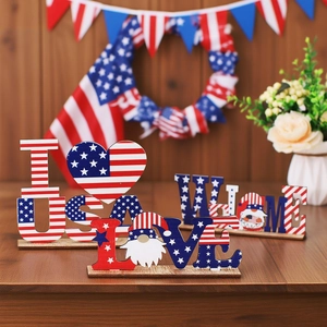 American Independence Day Wooden Gnome Desk Ornament Patriotic Red White Blue July 4th LOVE USA Table Sign Party Decoration