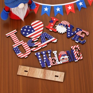 USA Patriotic wooden tabletop decor set with Stars and Stripes gnome letter signs