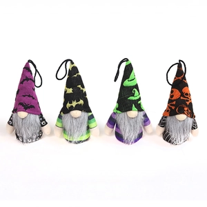 Set of four Halloween gnome plush pendants with wizard hats and sparkling sequins decorations