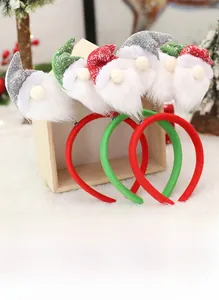 Detail of Christmas elf headband with sequin hat and white faux fur beard decor