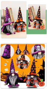 Λεπτομέρεια από χνουδωτά ξωτικά Halloween με καπέλο σκελετό και αξεσουάρ κολοκύθας