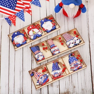 Décorations à Suspendre Gnomes en Bois du Jour de l'Indépendance Ornements Patriotiques avec Boîte en Bois pour Fête du 4 Juillet