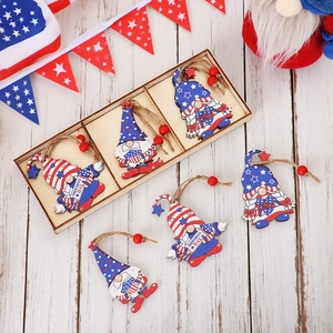 Lot de 6 suspensions gnomes en bois pour la fête de l'indépendance USA avec étoiles et rayures