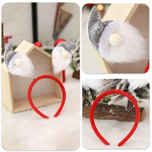 Christmas gnome headband with red velvet band and twin spring grey forest man dolls