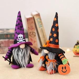 Σετ λούτρινοι νάνοι Halloween με καπέλο νυχτερίδας και κολοκύθα για γιορτινή διακόσμηση τραπεζιού