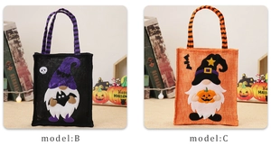 Sacs-cadeaux d'Halloween avec gnome appliqué et anses rayées pour décorations
