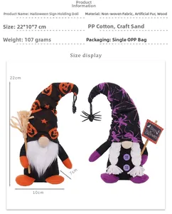 Tabella taglie dettagliata degli gnomi di Halloween in tessuto non tessuto e legno