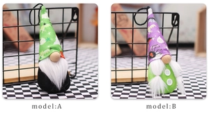 Détail des gnomes d'Halloween modèles A et B avec chapeaux pointus imprimés chauve-souris