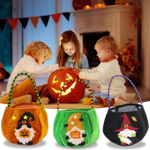 Halloween Gnome Gold Velvet Candy Bag Portable Pumpkin Gift Pouch For Kids Festive Party Trick Or Treat Decoration
