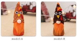 Detailed comparison of model A and B turkey gnomes with LED lights and plush hats