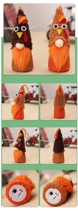 Detail view of Thanksgiving turkey gnomes showing plush texture and light switch