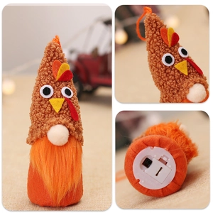 Lighted Thanksgiving turkey gnome decoration with orange plush beard and LED battery base