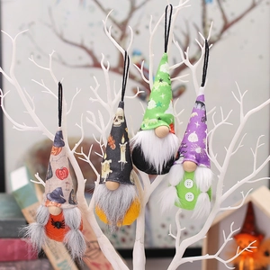 Ornements À Suspendre Gnome D'Halloween Poupée Sans Visage Chapeau Pointu Tissu Fausse Fourrure Nez En Bois Décor De Fête