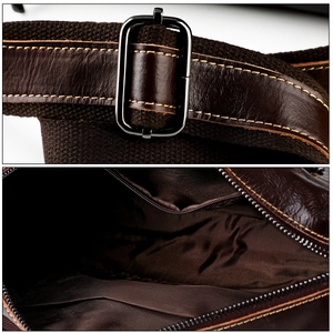 Détails de la bandoulière réglable en cuir et doublure premium avec poche zippée